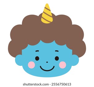 Vector illustration of a cute blue demon face. Setsubun, horns