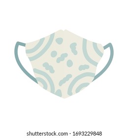 Vector illustration of cute blue fabric face mask with minimal line pattern for protect dust PM2.5, anti pollution or Coronavirus, COVID-19. Isolated on white background.