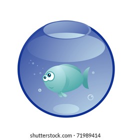 Vector illustration of cute blue fish in the aquarium