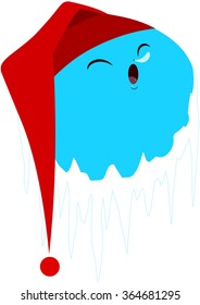 A vector illustration of a cute blue frozen planet with red hat sleeping.