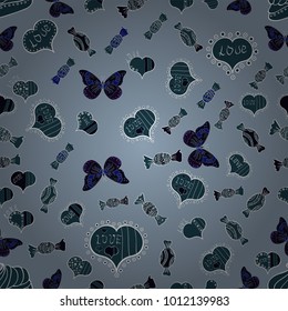Vector illustration. Cute blue, green and black colors elements. Repeating texture. Seamless hearts pattern. Valentine':s Day card seamless background pattern heart.