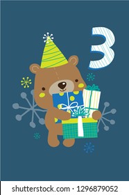 Vector illustration of cute blue and green birthday party animal drawings for boys