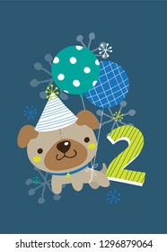 Dibujo vectorial de dibujos de animales para fiestas de cumpleaños azules y verdes para niños