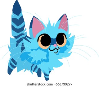 Vector illustration of cute, blue kitten. Striped blue kitty. Isolated beautiful kitten with big eyes.