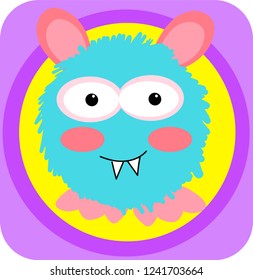 Vector illustration of cute blue monster on purple background. Cartoon character