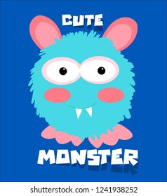 Vector illustration of cute blue monster. Cartoon character