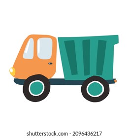 Vector illustration, cute blue and orange dump-truck for children prints, t-shirts and other designs
