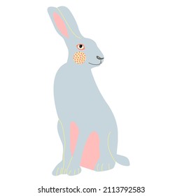 Vector illustration of a cute blue rabbit. Cartoon simple style