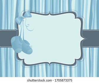 Ilustración vectorial de un marco de estilo de un cuaderno de rayas azul lindo con un espacio vacío y cabinas para bebés para una invitación a la ducha de bebé o un anuncio recién nacido