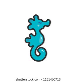 Vector illustration with cute blue sea horse isolated on background. Template for invitation, flayer, greeting card, web. Postcard motive.