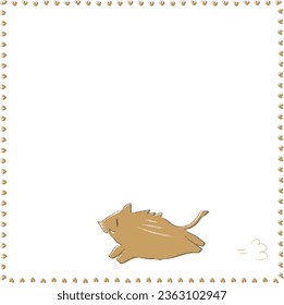 Vector illustration of a cute boar running sideways with a simple touch.