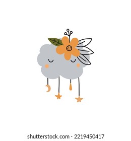 Vector illustration of a cute boho style cloud on a white background for your design
