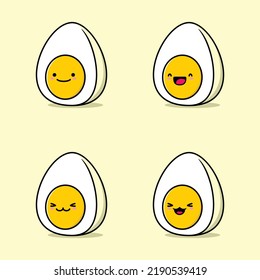 vector illustration of cute boiled egg emoji