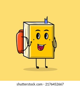 Vector illustration of a cute book character wearing a school bag. Good for mascots or reading club graphic resources.
