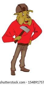 Vector illustration of a cute boxer dog holding an axe.