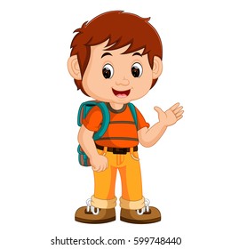 vector illustration of cute boy with backpack cartoon