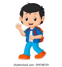 vector illustration of cute boy with backpack cartoon