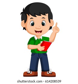 vector illustration of cute boy carrying book cartoon