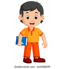 vector illustration of cute boy carrying book cartoon