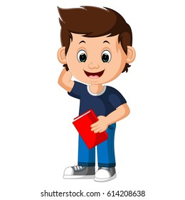 vector illustration of cute boy carrying book cartoon