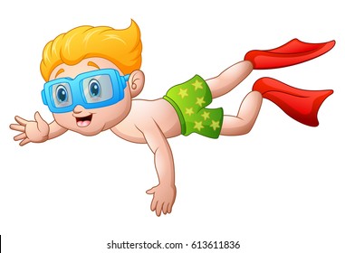 Vector illustration of Cute boy cartoon diving