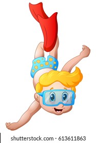 Vector illustration of Cute boy cartoon diving