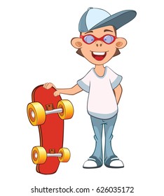 Vector Illustration of a Cute Boy. Cartoon Character. Skateboarding