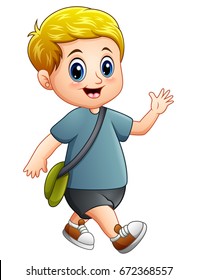 Vector Illustration Of Cute Boy Cartoon Walking