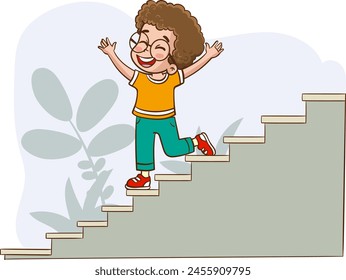 Ilustración vectorial de chico lindo bajando las escaleras