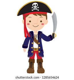 Vector illustration of cute boy dressed up in a pirate outfit costume