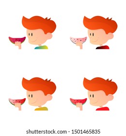 A vector illustration of cute boy eating watermelon