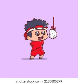 vector illustration of a cute boy eating crackers