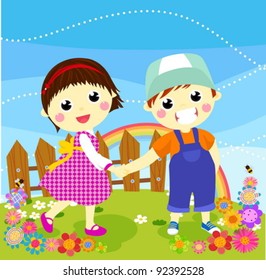  Vector illustration of cute boy and girl