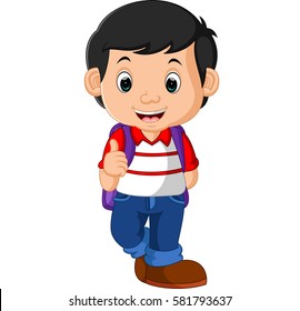 vector illustration of Cute boy go to school