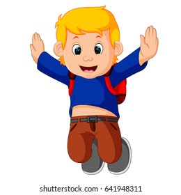 vector illustration of Cute boy go to school