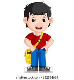 vector illustration of Cute boy go to school