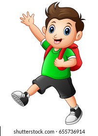 Vector Illustration Cute Boy Go School Stock Vector (Royalty Free ...