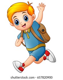 Vector illustration of Cute boy go to school