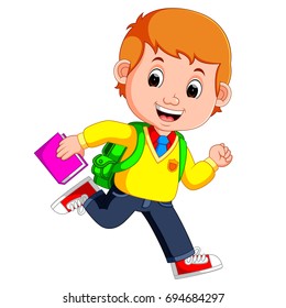 vector illustration of cute boy go to school cartoon