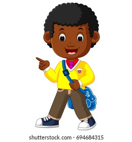 vector illustration of cute boy go to school cartoon