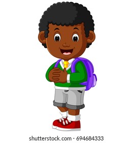 vector illustration of cute boy go to school cartoon