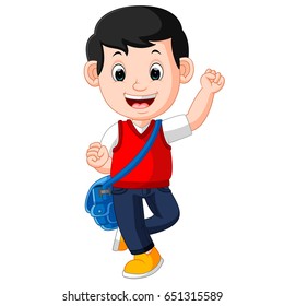 vector illustration of Cute boy going to school