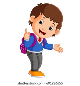 vector illustration of Cute boy on his way to school