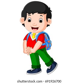 vector illustration of Cute boy on his way to school
