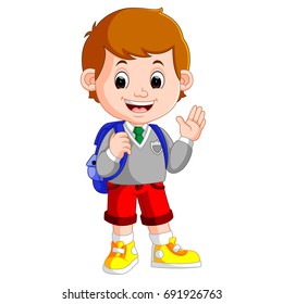 vector illustration of Cute boy on his way to school