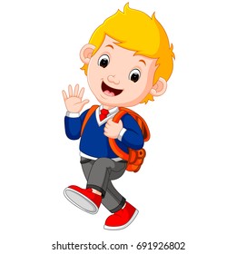 vector illustration of Cute boy on his way to school