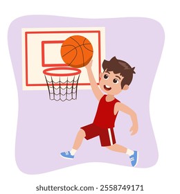Vector Illustration Cute Boy Playing Basketball 
