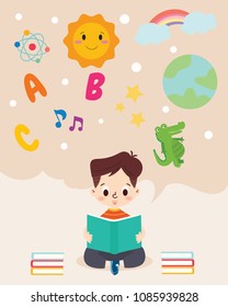 Vector illustration of cute boy reading a book 