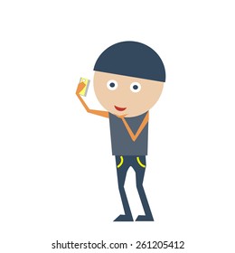 Vector illustration of cute boy  selfie   with mobile phone