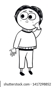 Vector illustration of cute boy showing girl to make a call him. Gesture call me